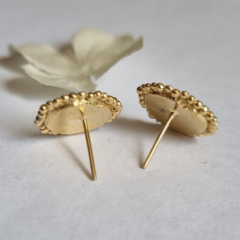 Round stud earrings, 14K Gold studs, Solid gold earrings, Antique style earrings, Romantic jewelry for women, Disc earrings, 9K Gold studs image 4