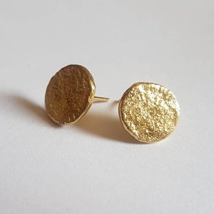 Gold stud earrings, coin stud earrings, gold coin earrings, simple earrings, disc earrings, gold coin studs, gold studs, 14k gold earrings image 10