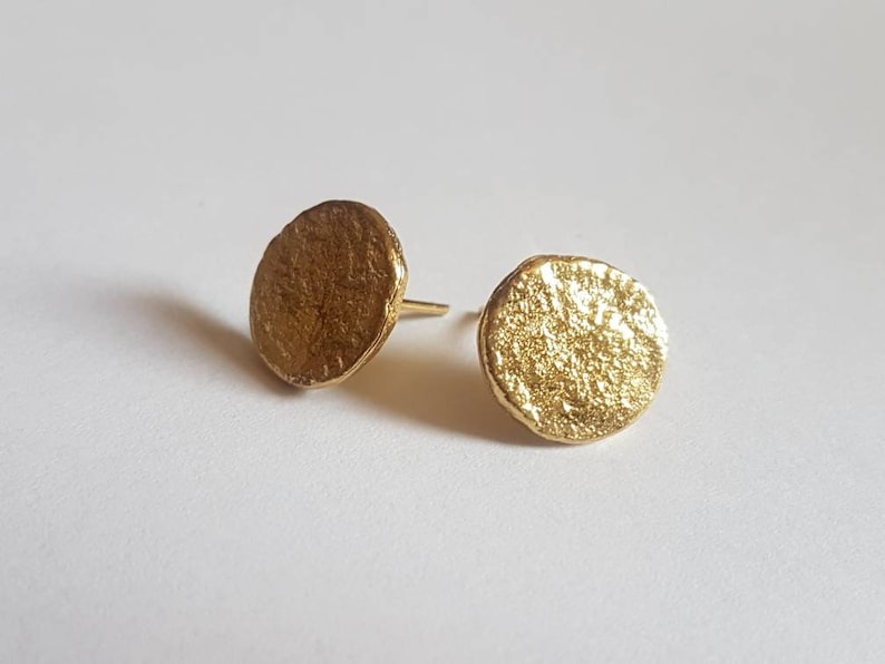 Gold stud earrings, coin stud earrings, gold coin earrings, simple earrings, disc earrings, gold coin studs, gold studs, 14k gold earrings image 10