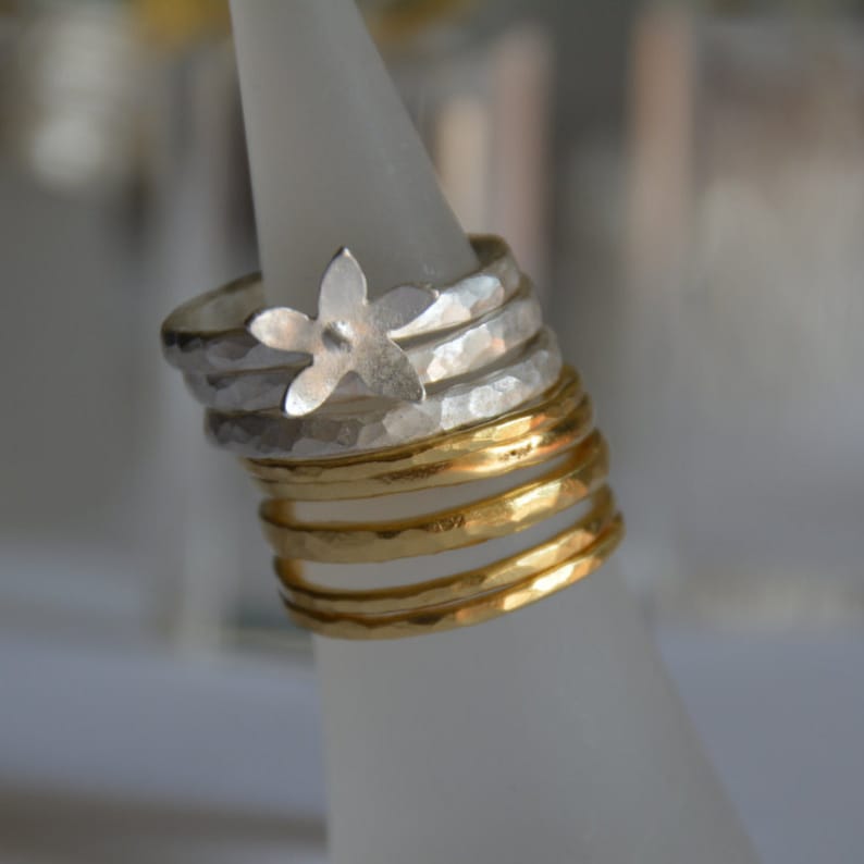 Stackable Gold Rings Stacking Hammered Rings Skinny Gold | Etsy