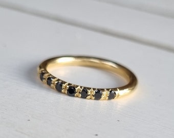 Onyx ring, Solid gold band, Half eternity ring, 14k Gold ring, Stacked gold ring, Minimalist jewelry, Dainty gold ring, Romantic, 9K, 18K