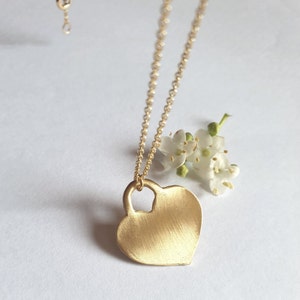 Heart pendant necklace, Solid gold heart necklace, 14k gold necklace, Heart jewelry, Romantic jewelry for women, Boho gold necklace, 9K image 3