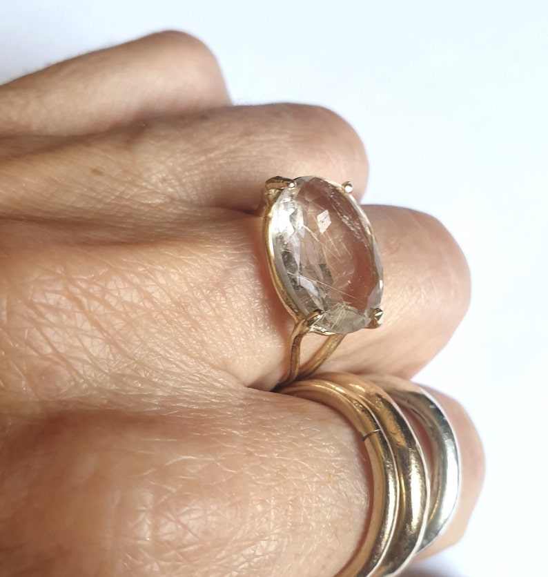 Statement 14k gold ring, Smokey quartz ring, Rutile quartz, Garnet ring, Labradorite ring, Oval ring, Big gemstone ring, 9k solid gold ring image 2