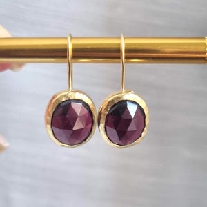 Solid 14k gold earrings, Gold Garnet earrings, January birthstone earrings, Drop gold earrings, January birthday earrings, 14k Gold Garnet
