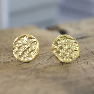 Gold stud earrings, Round studs, Disc studs, Hammered earrings, Oxidized sterling silver, Geometric gold studs, Rustic silver studs, Modern