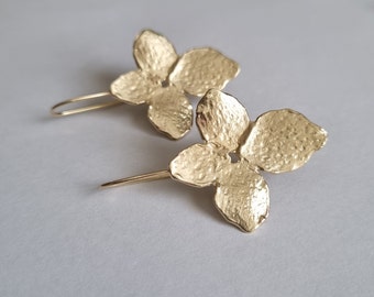 14k gold earrings,  Solid Gold earrings, drop earrings gold, large flower earrings, statement earrings, gold bridal earrings