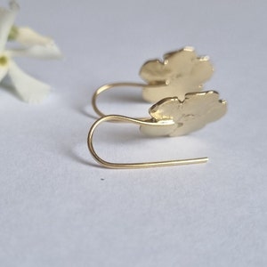 Gold flower earrings, 14k Gold earrings, Drop gold earrings, Solid gold earrings, Romantic earrings, 9k gold earrings, Feminine jewelry image 4