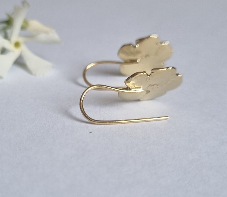 Gold flower earrings, 14k Gold earrings, Drop gold earrings, Solid gold earrings, Romantic earrings, 9k gold earrings, Feminine jewelry image 4