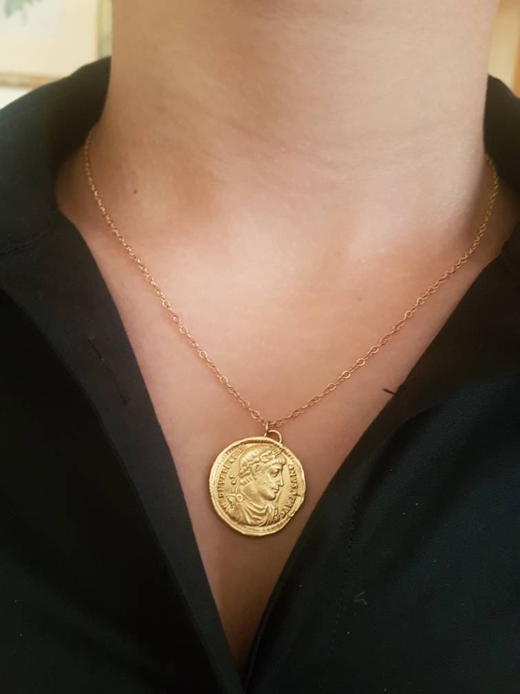 Gold Coin Necklace Coin Necklace Gold Coin Pendant Antique Etsy Israel