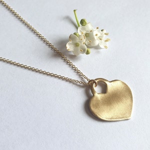 Heart pendant necklace, Solid gold heart necklace, 14k gold necklace, Heart jewelry, Romantic jewelry for women, Boho gold necklace, 9K image 1