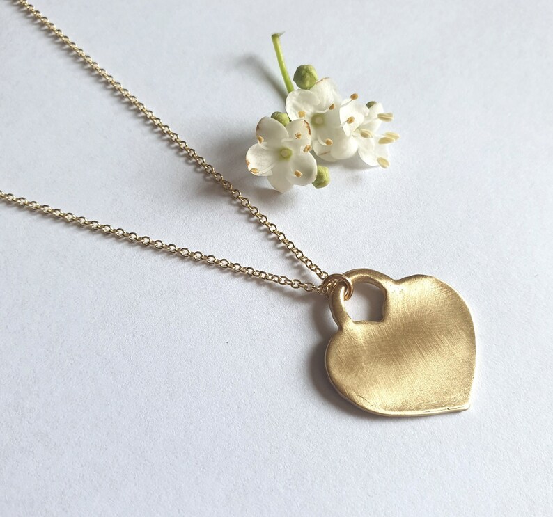 Heart pendant necklace, Solid gold heart necklace, 14k gold necklace, Heart jewelry, Romantic jewelry for women, Boho gold necklace, 9K image 1