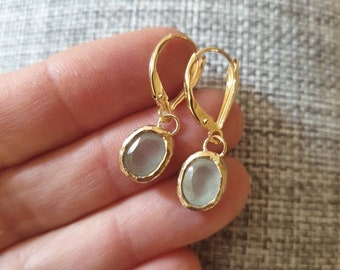 Gold Aquamarine earrings, solid gold earrings, 14k gold earrings, white gold earrings, 9k solid gold earrings, lever back earrings