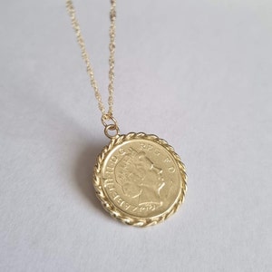 Goldmünze Halskette, Goldmünze Anhänger Halskette, antike Halskette, britische Münze Goldkette, 14k Goldkette Bild 7