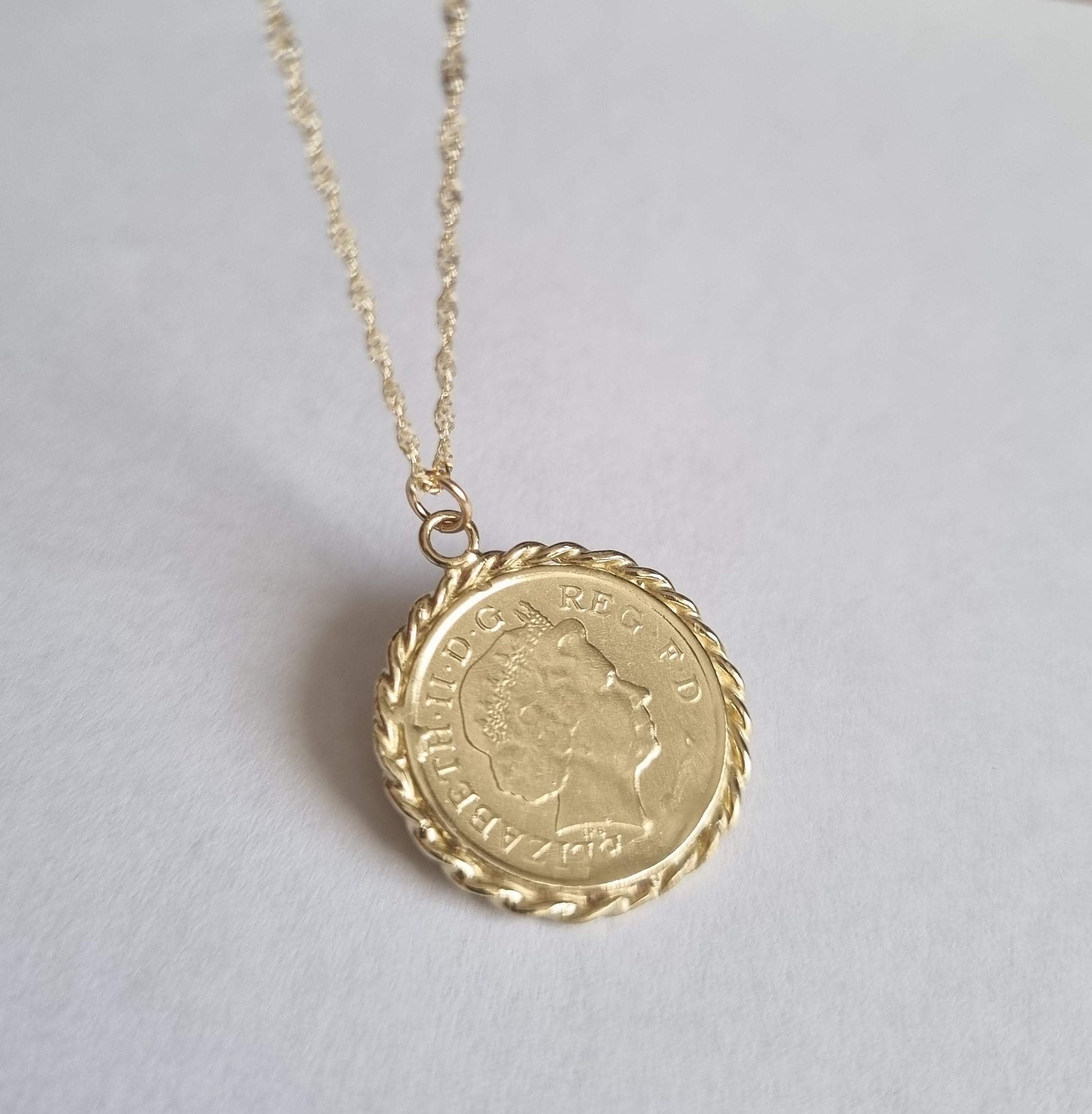 Solid Gold Coin Necklace, Gold Coin Pendant Necklace