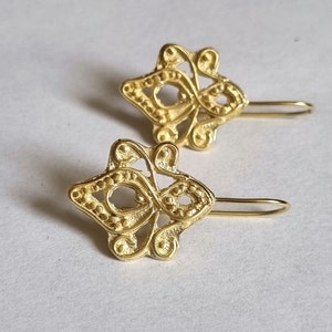 Gold drop earrings, Filigree earrings, Boho silver earrings, Floral earrings, Ethnic earrings, Romantic jewelry for women, Bridal earrings