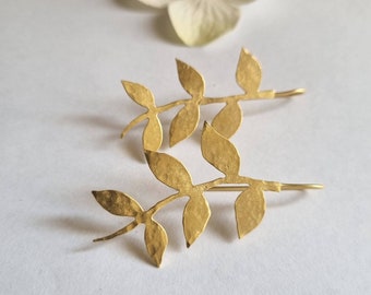 Drop gold earrings, Bridal earrings, Gold leaves earrings, Solid gold earrings, Nature inspired earrings, Statement drop earrings, 9k, 14k