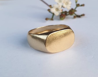 Massief gouden ring, zegelring, gouden zegelringen, zegelring vrouwen, gouden pinkring, ovale ring, 14k gouden ring