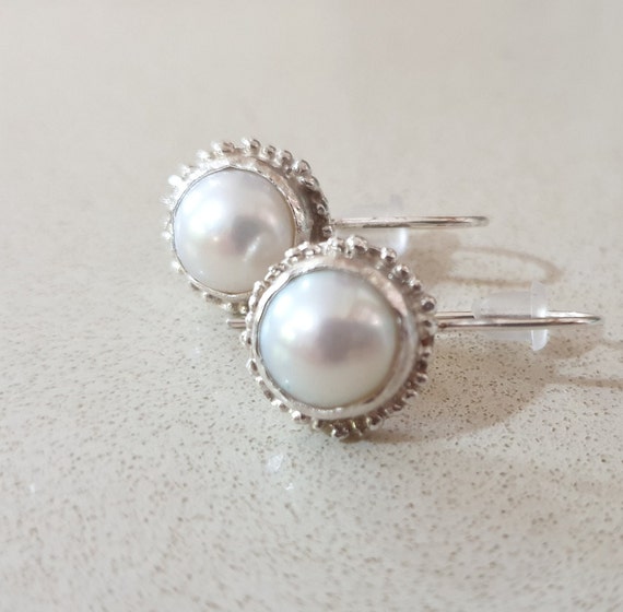 Orecchini da sposa in perle, Orecchini rotondi, Orecchini pendenti in oro, Gioielli da sposa, Orecchini in stile antico, Orecchini in argento con perle, Vintage, Romantico - Italia