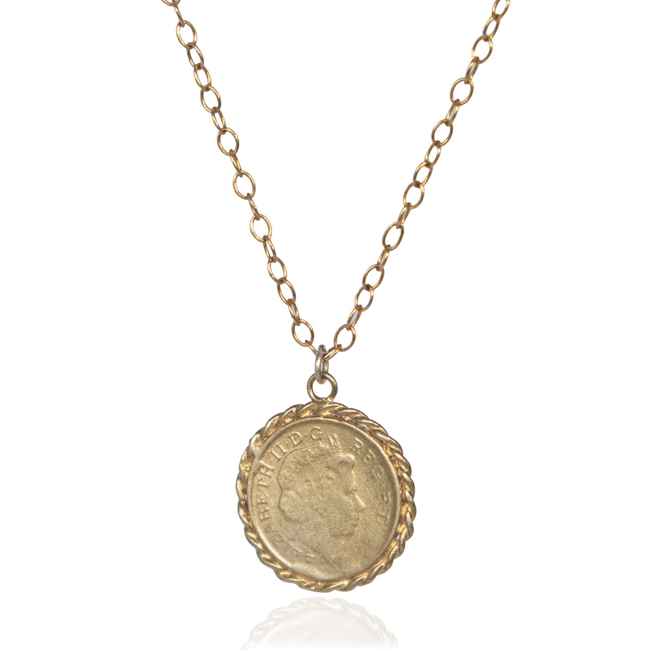 Coin necklace, gold medallion necklace, gold coin pendant, antique style, gold disc necklace, gold coin necklace, medallion pendant necklace
