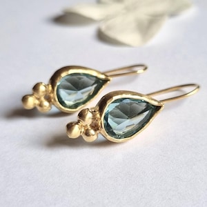 Blue Topaz Earrings, Teardrop earrings, Gemstone Earrings, Antique earrings, 14k gold earrings, December Birthstone Earrings, Vintage