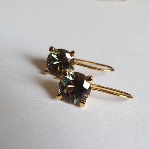 Gold Tourmaline earrings, solid gold earrings, gold drop earrings, gold gemstone earrings, 14k gold earrings, green Tourmaline earrings