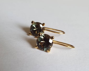 Gold Tourmaline earrings, solid gold earrings, gold drop earrings, gold gemstone earrings, 14k gold earrings, green Tourmaline earrings