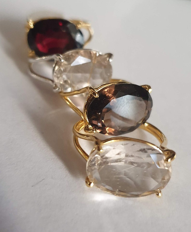 Statement 14k gold ring, Smokey quartz ring, Rutile quartz, Garnet ring, Labradorite ring, Oval ring, Big gemstone ring, 9k solid gold ring image 6