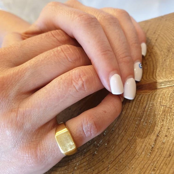 Anillo de sello para mujer, anillo de sello de oro, anillo de oro para el meñique