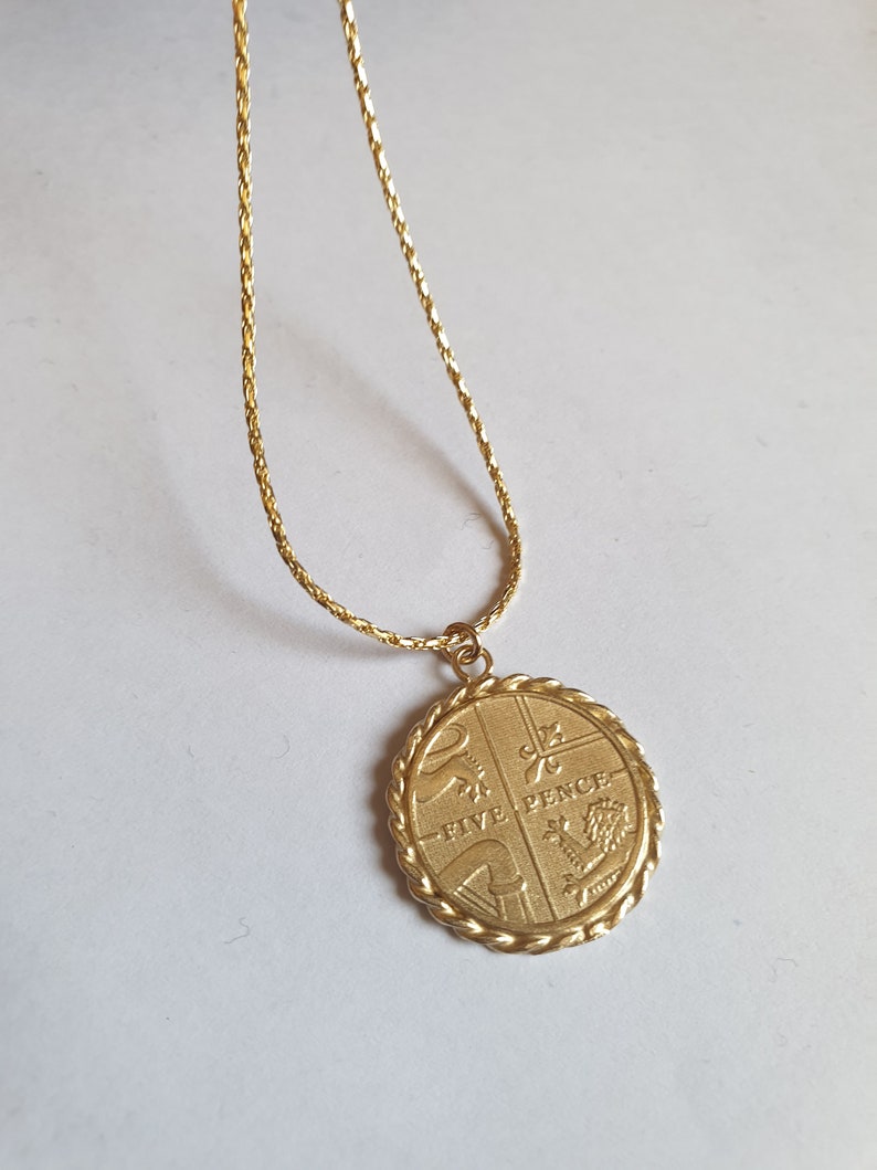 Goldmünze Halskette, Goldmünze Anhänger Halskette, antike Halskette, britische Münze Goldkette, 14k Goldkette Bild 5