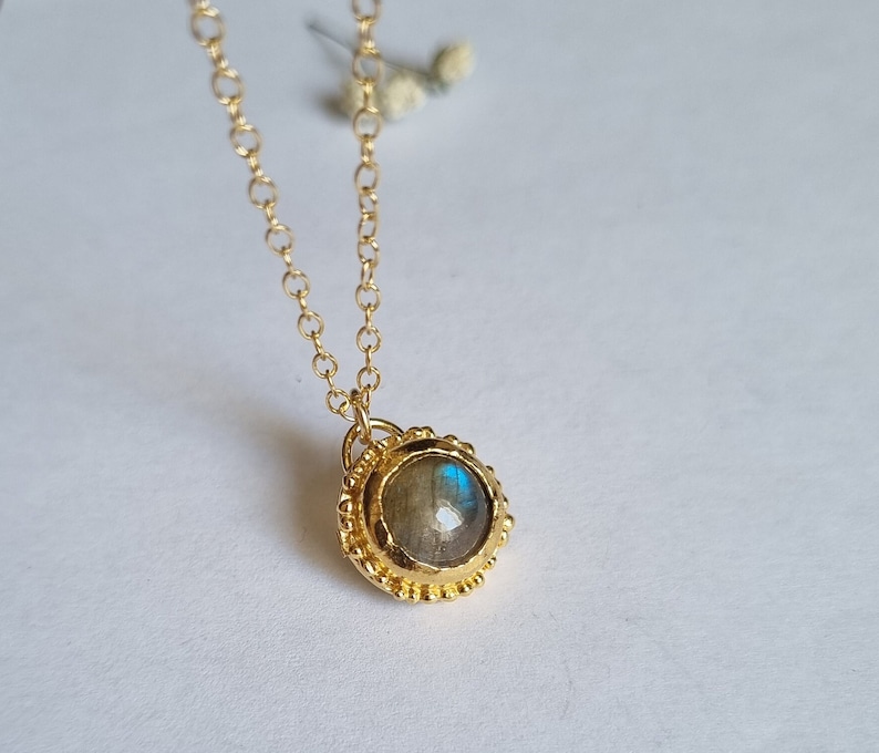 Gold pendant necklace, Labradorite necklace, gemstone necklace, 14k gold necklace, green gold necklace, gift for mom image 5