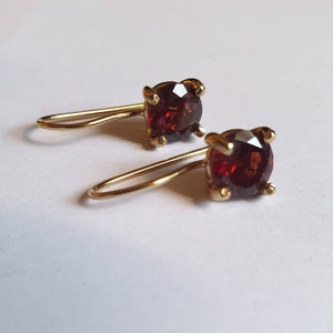Solid Gold Garnet earrings, solid gold earrings, January birthstone earrings, gold drop earrings, 9k gold earrings, 14k gold earrings
