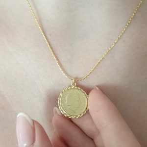Goldmünze Halskette, Goldmünze Anhänger Halskette, antike Halskette, britische Münze Goldkette, 14k Goldkette Bild 2
