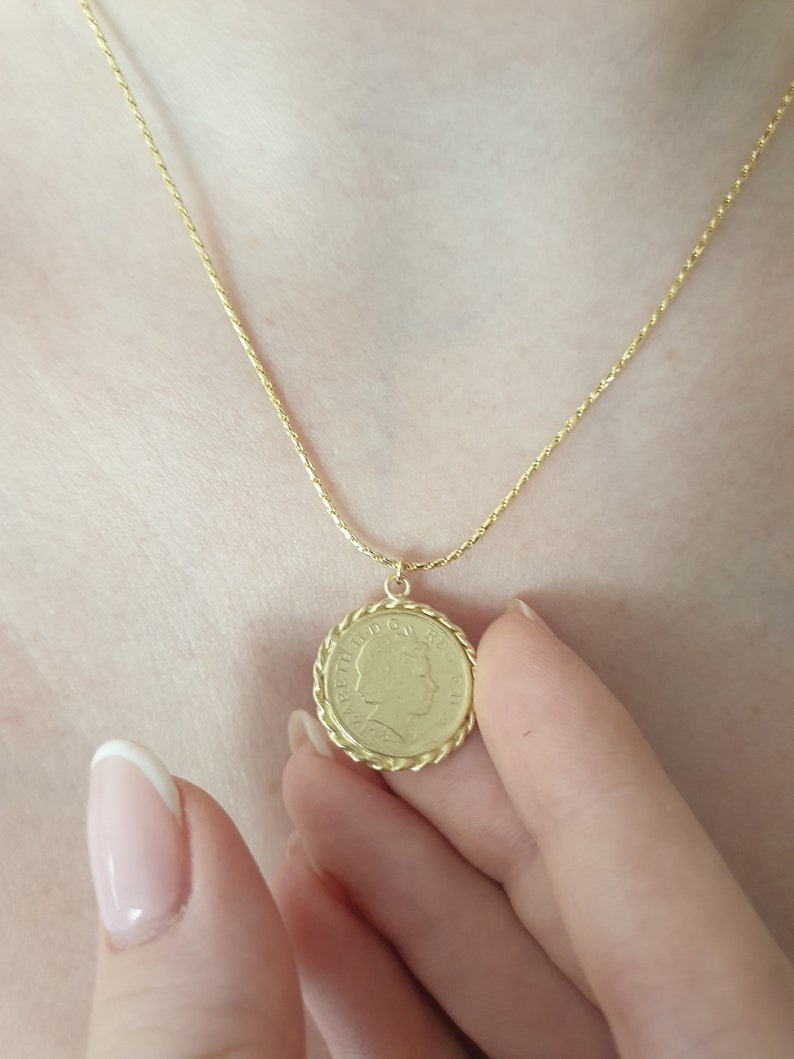 Goldmünze Halskette, Goldmünze Anhänger Halskette, antike Halskette, britische Münze Goldkette, 14k Goldkette Bild 2