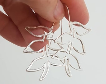 Drop Leaf Earrings, Silver Leaf Earrings, Leaves earrings, Botanical Earrings, Branch Earrings, Silver Earrings, statement Earrings