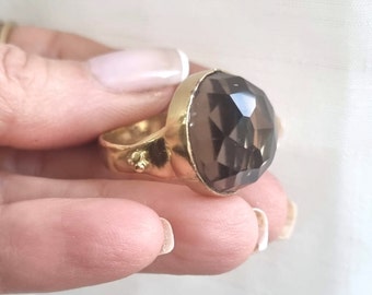Smokey quartz ring, Smoky ring, big ring, Smoky quartz ring, Brown ring, cocktail ring, 14k gold gemstone ring, statement ring, 9k gold ring