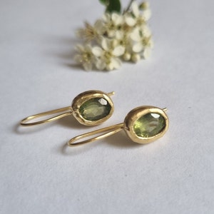 Gold peridot earrings, Gold drop earrings, Gemstone earrings, Dainty earrings, Feminine jewelry, 14k Gold earrings, Solid gold earrings, 9K image 6