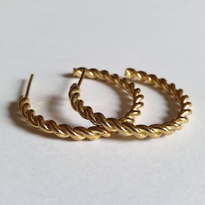 Gold hoop earrings, 14k gold earrings, open hoop earrings, medium hoop earrings, twisted hoops, rope earrings, Hoop stud earrings
