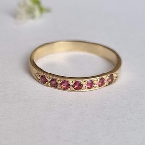 Tourmaline ring, half eternity ring, October birthstone ring, pink tourmaline ring, stacking rings, gemstone ring, October birthday jewelry