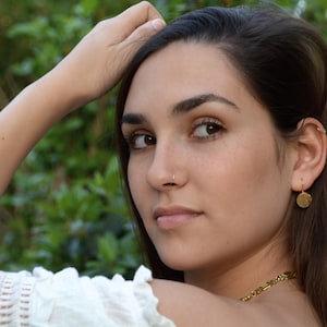 14k gold earrings, Round textured earrings, rustic earrings, gold round earrings, gold drop earrings, wedding earrings gold