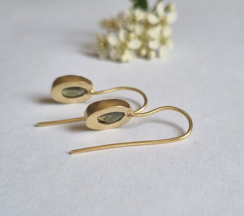 Gold peridot earrings, Gold drop earrings, Gemstone earrings, Dainty earrings, Feminine jewelry, 14k Gold earrings, Solid gold earrings, 9K image 3