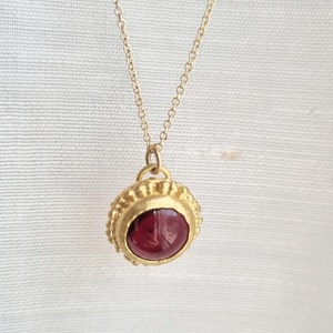 Solid gold Garnet necklace, Garnet pendant necklace, 14k gold necklace, Antique style necklace, Dainty gold necklace, Gemstone necklace, 9k image 6