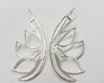 Drop Leaf Earrings, Silver Leaf Earrings, Nature Jewelry, Botanical Earrings, Branch Earrings, Hammered Silver Earrings, Leaves Earrings