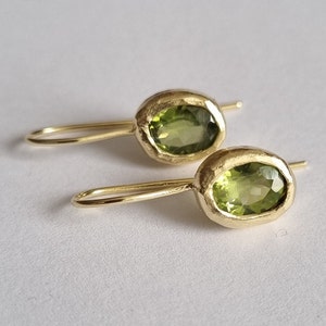 Gold peridot earrings, Gold drop earrings, Gemstone earrings, Dainty earrings, Feminine jewelry, 14k Gold earrings, Solid gold earrings, 9K image 1