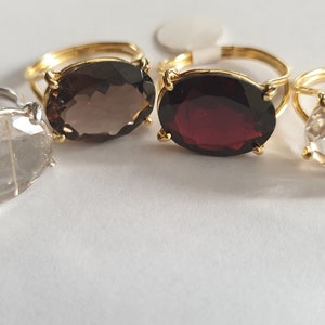 Statement 14k gold ring, Smokey quartz ring, Rutile quartz, Garnet ring, Labradorite ring, Oval ring, Big gemstone ring, 9k solid gold ring image 3