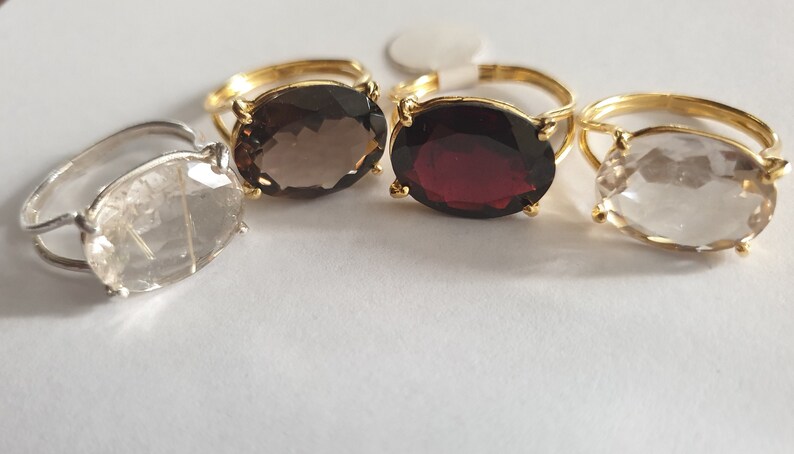 Statement 14k gold ring, Smokey quartz ring, Rutile quartz, Garnet ring, Labradorite ring, Oval ring, Big gemstone ring, 9k solid gold ring image 3