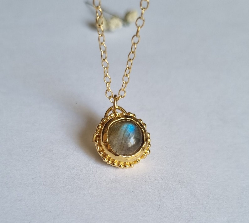 Gold pendant necklace, Labradorite necklace, gemstone necklace, 14k gold necklace, green gold necklace, gift for mom image 9