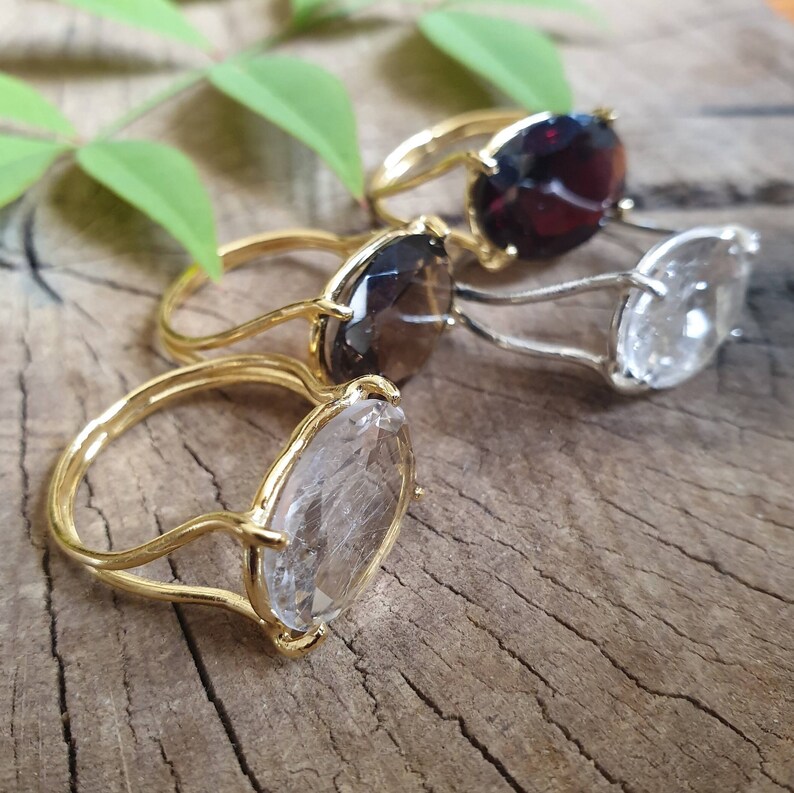 Statement 14k gold ring, Smokey quartz ring, Rutile quartz, Garnet ring, Labradorite ring, Oval ring, Big gemstone ring, 9k solid gold ring image 5