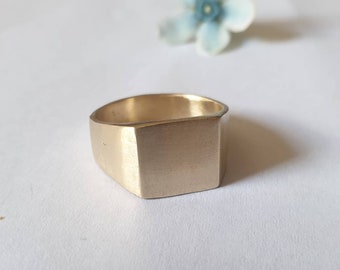 14k Gold Signet Ring, Solid Gold Pinky Ring, Unique Gold Jewelry, Rustic Gold Ring, Matte Gold Ring, Square Signet Ring, Signet Ring Women