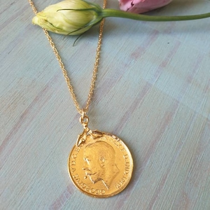 Gold coin necklace, 14k gold necklace, Moroccan coin necklace, gold pendant necklace image 9