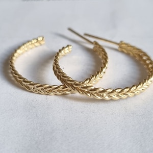Medium hoop earrings, Gold hoop earrings, braid hoop earrings, open hoop earrings, delicate hoops, hoop stud earrings, solid gold 14k hoops